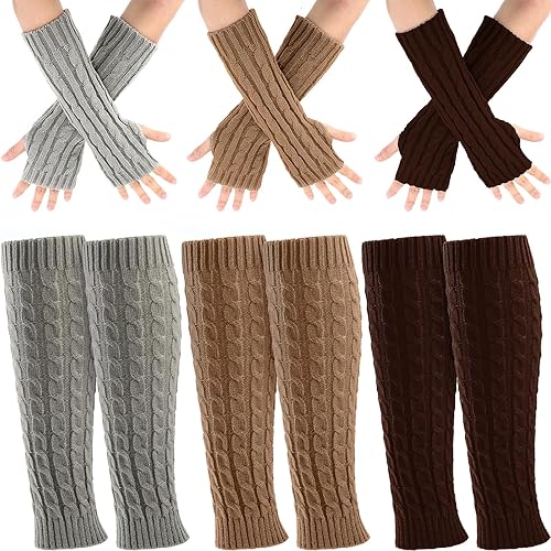 Therwen 6 Pairs Knit Leg Warmers Arm Warmers Set