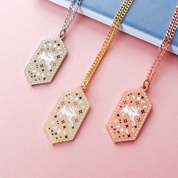 Enamel Jackalope Necklace, Enamel Pendant