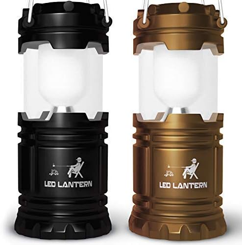 MalloMe Lanterns Battery Powered LED - Camping Lantern Emergency Hurricane Lights - Portable Camp Tent Lamp Light Operated at Home, Indoor, Power Outages - Black & Gold 2 PACK