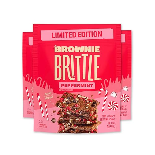 Sheila G's Brownie Brittle – Chocolate Chip Peppermint Thin and Crispy Sweet Snacks (Pack of 3, 4 oz), Rich Gourmet Brownie Bites Dessert - Peppermint - 4 Ounce (Pack of 3)