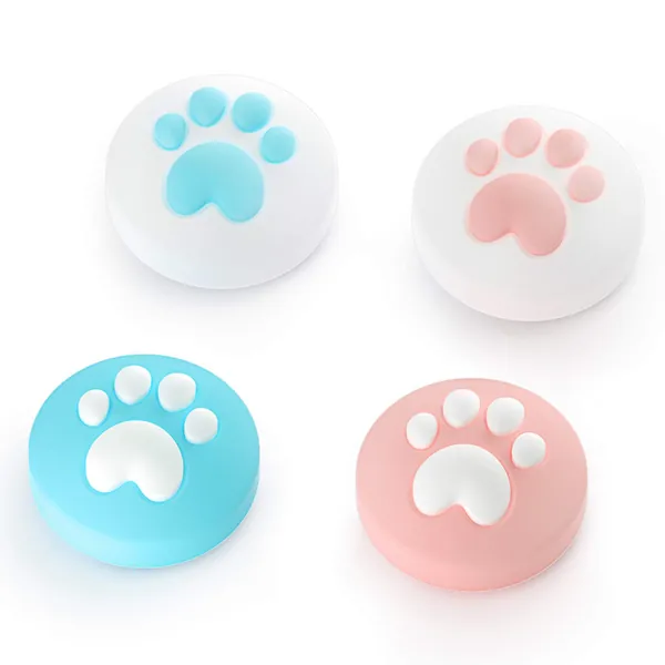 LeyuSmart Cute Cat Paw Thumb Grip Caps for Nintendo Switch/OLED/Lite, Soft Silicone Cover for Joy-Con Controller, 4pcs (Pink&Blue) - Pink&Blue