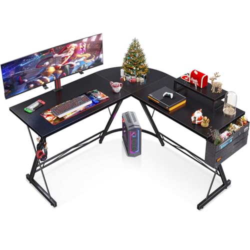 Casaottima L Shaped Gaming Desk, Home Office Desk with Round Corner, Computer Desk with Large Monitor Stand Desk Workstation, 51 inches - Black - 51 inches