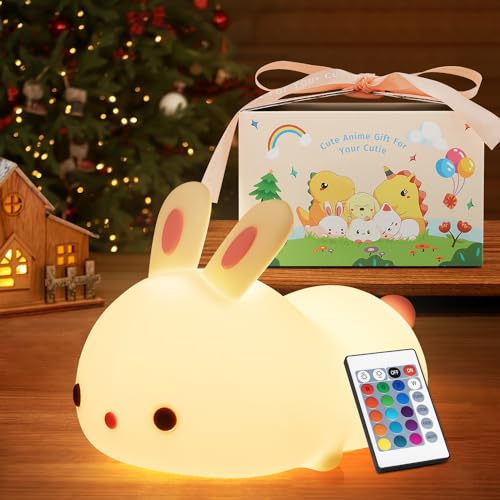 One Fire Cute Bunny Baby Gifts for Girls【Gifts Package+Remote】, 16 Colors & Remote Baby Girl Nursery Night Light, 100% Safety Baby Girl Gift for Baby Girl,Rechargeable Baby Girl Gifts for Baby Girl - 【GIFTS PACKAGE+REMOTE】Cute Bunny Baby Gifts