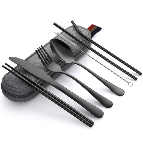 Cutlery Set with Portable Case - Black & Gray