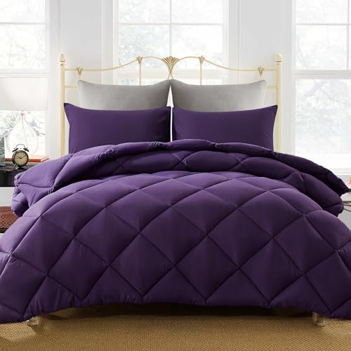Decroom Lightweight Queen Comforter Set with 2 Pillow Sham - 3 Pieces Set - Quilted Down Alternative Comforter/Duvet Insert for All Season - Purple - Queen Size - Queen - Purple