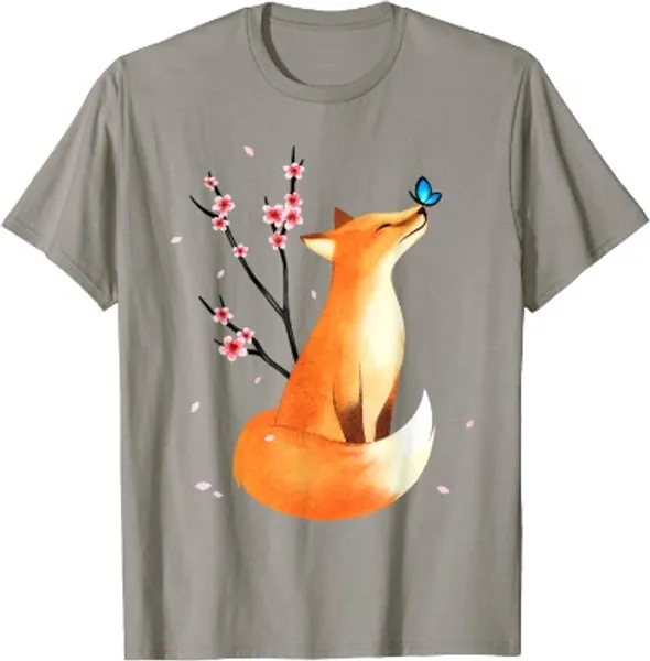 Fox Japanese Cherry Blossom Flower Vintage Gift T Shirt