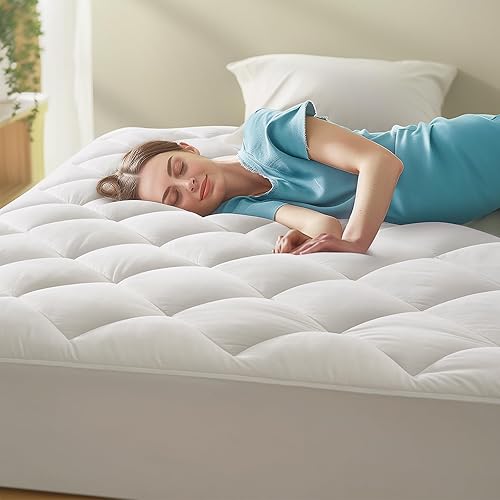 LEISURE TOWN Mattress Pad Queen Size Quilted Fitted Mattress Protector,3D+7D Mixed Staple Fiber Super Soft Mattress Topper Cover with 8-21" Deep Pocket - Queen - White(diamond)