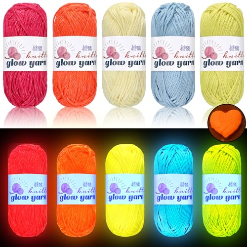 5 Rolls Glow in The Dark Yarn Luminous Crochet Yarn for Crocheting DIY Knitting Glow Fingering Weight Yarn for Arts Crafts Sewing Thread Party Supplies, 54.7 yd Per Roll (Macaron Colors) - Macaron Colors