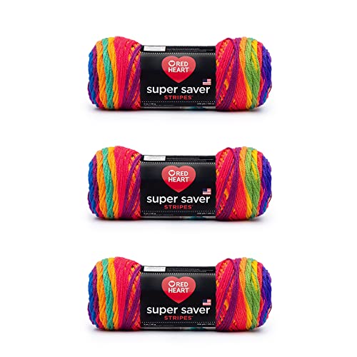 Red Heart Super Saver Yarn, 3 Pack, Favorite Stripe 3 Count - Favorite Stripe - 3 Pack - Yarn