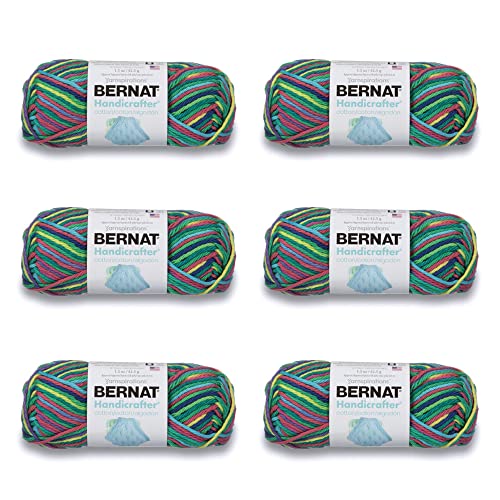 Bernat Handicrafter Cotton Psychedelic Yarn - 6 Pack of 42.5g/1.5oz - Cotton - 4 Medium (Worsted) - 80 Yards - Knitting, Crocheting & Crafts - Psychedelic 6 Pack - 6 Pack