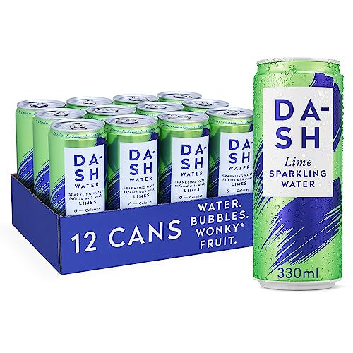 Dash Water Lime - 12 x Lime Flavoured Sparkling Spring Water - NO Sugar, NO Sweetener, NO Calories - Infused with Wonky Fruit (12 x 330ml cans) - Lime