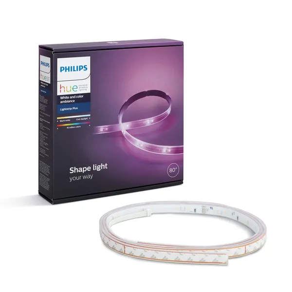 Philips Hue 800276 White and Color Ambiance LightStrip Plus Dimmable LED Smart Light (Requires Hue Hub, Works with Alexa, HomeKit & Google Assistant), 80 inch - 