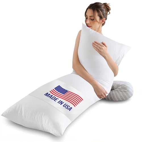 Full Body Pillow for Adults, Made in USA, Large 20 x 60 Inch Fluffy Long Hypoallergenic Hotel Pillow Insert - Soft Breathable Filling, Back/Stomach/Side Sleeper Cuddle Pillow (20 x 60 Inch) - 20 x 60 Inch