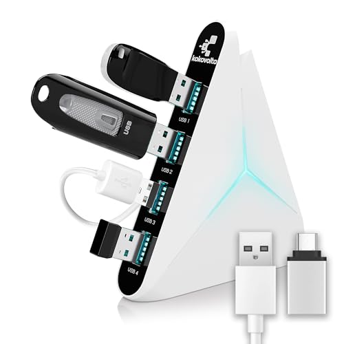 USB Hub 3.0 High-Speed type С - USB Splitter for Laptop, MacBook, Xbox, Flash Drive, HDD, Printer, Camera, Keyboard, Multi USB Port Extender, Fast Charging, Fast Data Transfer Long Cord Compact Design - white