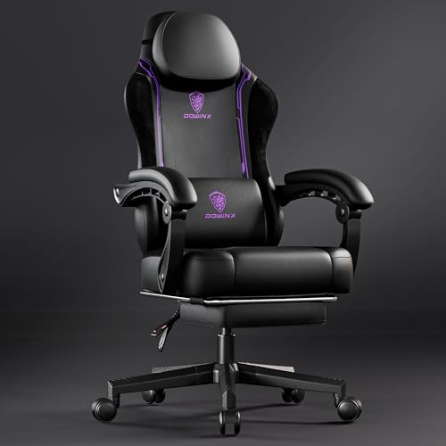 Dowinx Gaming Chair with Pocket Spring Cushion for Adults, Ergonomic Computer Chair with Footrest and Massage Lumbar Support, High Back Leather Game Chair for Office, Gaming, 300LBS, Purple - Purple