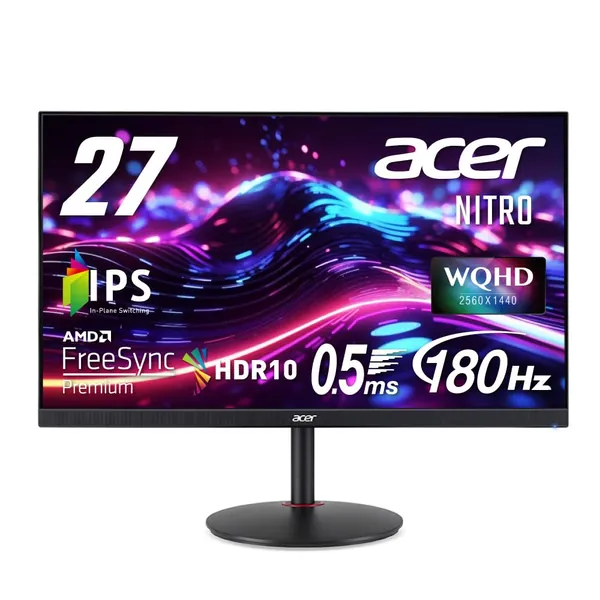 Acer Nippon Nitro Gaming Monitor, 27-inch IPS Matte WQHD, 144Hz, 180Hz, 0.5ms, HDMI 2.0, VESA Mount, Built-In Speaker, Headphone Terminal, Pivot Function, Height Adjustment, XV271UM3bmiiprx