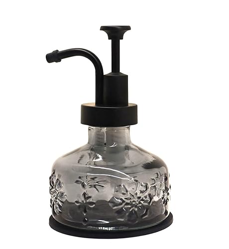 OCTMUSTARD,Glass Soap Dispenser for Kitchen and Bathroom Countertop, Smooth Action Pump Refillable Wash Hand Liquid, Dish Detergent, Farmhouse Style with Cylindrical Shape Shampoo Lotion Pump - 3-3/8" X 3-3/8" X5-1/2" - Grey Glass With Black