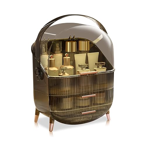 Ergocar Portable Retro Series Multi-Function Make Up Case Dustproof Cosmetic Storage Box,Cosmetics Skin Care Products Jewelry Organizer Case Finishing Box Bathroom Desktop - Retro Grey - Retro Grey