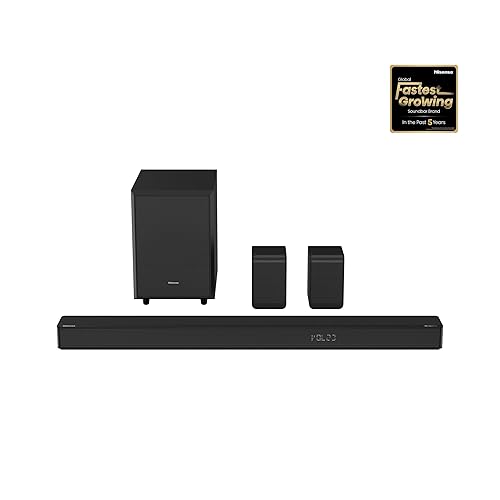 Hisense AX5125H 5.1.2Ch Sound Bar with Wireless Subwoofer, 500W, Dolby Atmos, Bluetooth 5.3, EzPlay, 4K HDMI Pass Through, Roku TV Ready, DTS:X, HDMI/AUX/ARC/Optical/USB, 7 EQ Modes - Black
