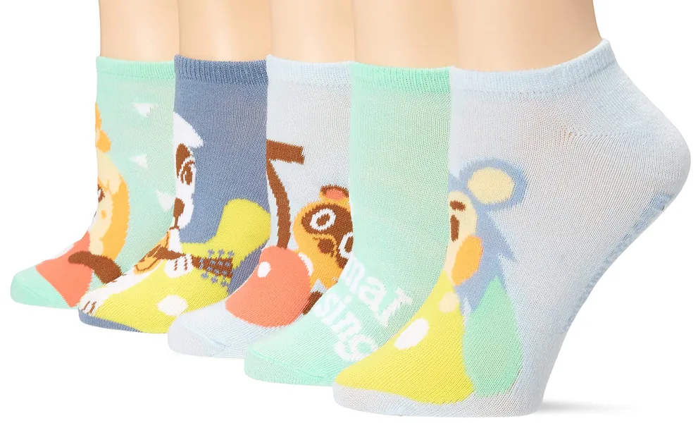 Nintendo womens Animal Crossing 5 Pack No Show Socks - 9-11 Blue Turq Multi