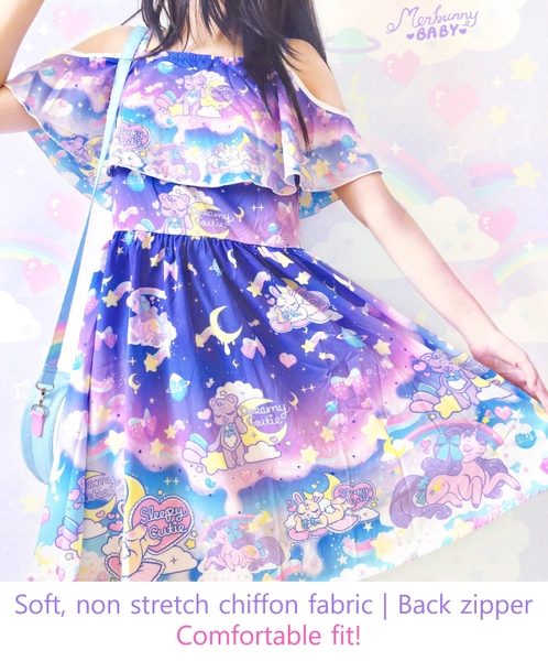 Dreamy cuties - Cut out shoulders chiffon dress - fairy kei, yume kawaii, cute pony bunny bear, pastel sky milky way galaxy, harajuku -  CH1