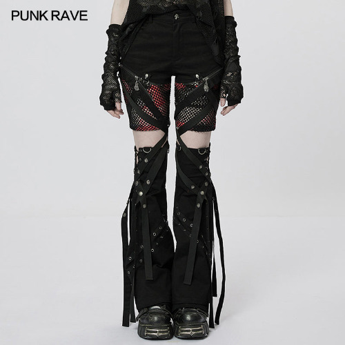 Punk irregular flared detachable trousers | BlackRed / F.XL
