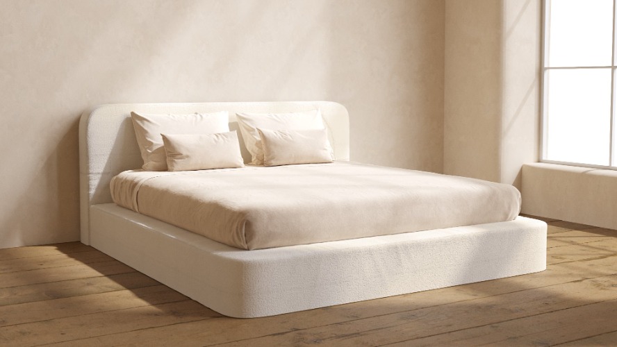 King Upholstered Platform Bed + Headboard | Knit Boucle in Mousse | Default Title