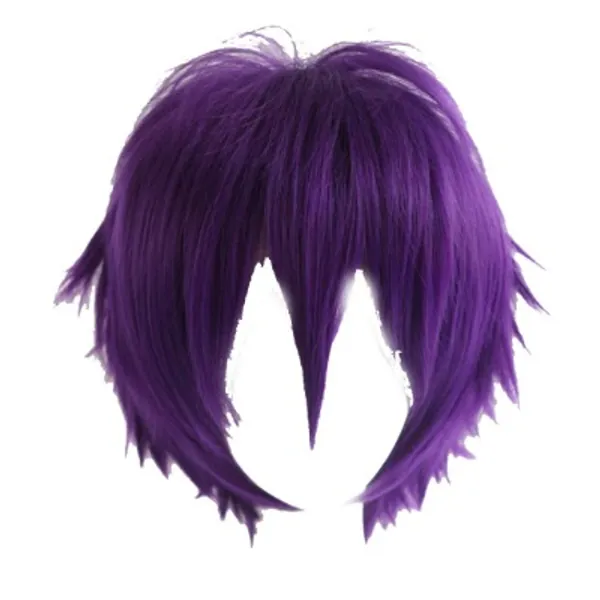 Alacos Short Fashion Spiky Layered Anime Cosplay Wig Halloween Christmas Carnival Dress Up Pretend Play Party Wig Gift+Cap (Purple)