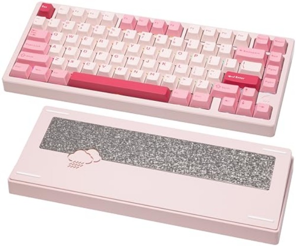 KEEBMONKEY WOBKEY Rainy 75 CNC Aluminum HMX/JWK/Cocoa Switches Triple-Mode Connectivity Mechanical Keyboard with Superior Acoustics, RGB/FR4/Silver SUS304/7000mAh/Cocoa Switch (Pro - Pink) - Pro - Pink