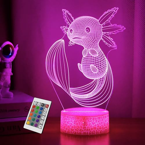 OkiyiD Axolotl Gifts, 3D Illusion Lamp, 3D Axolotl Night Light with Remote and Touch Control, Axolotl Decor for Kids Room, Girls Birthday Gamer Gaming Gifts - Color 5