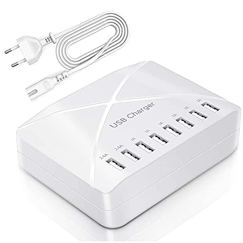 SCCVEE Chargeur USB 40 W, multi-USB à 8 ports, hub de charge avec détection intelligente, station de charge USB multi-ports, pour smartphones, tablettes et autres appareils, blanc - blanc