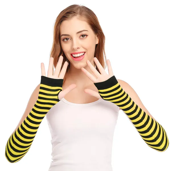 Long Arm Fingerless Gloves - yellow/black