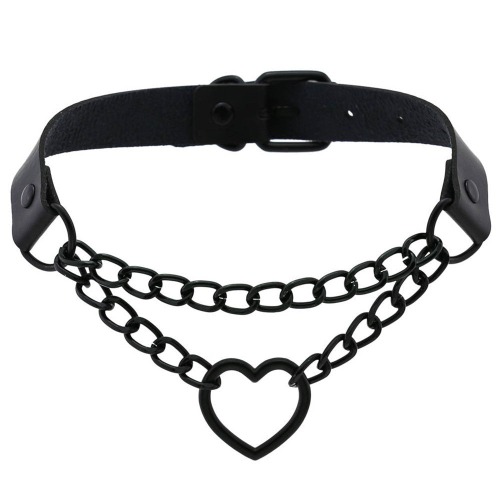 Pastel Goth Heart Choker - Black