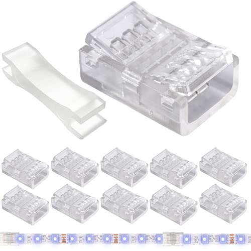 JACKYLED 4-Pin LED Light Strip Connectors 10 Pack 10mm Solderless Gapless LED Adapter Connectors for SMD 5050 Multicolor LED Strip Lights - 10 clear clip connectors+1 opener