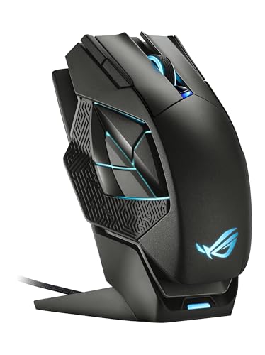 ASUS ROG Spatha X Wireless Gaming Mouse (Magnetic Charging Stand, 12 Programmable Buttons, 19,000 DPI, Push-fit Hot Swap Switch Sockets, ROG Micro Switches&Paracord and Aura RGB lighting),Black - Black - Spatha X - Mouse
