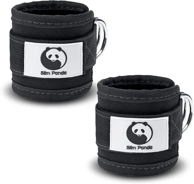 1 Pair Slim Panda Ankle Straps for Kickbacks,Leg Extension Gym Cable Machines with Double D-Ring Workout Ankle Straps for Cable Machines - Black