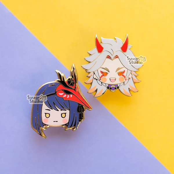 Genshin Impact Arataki Itto & Kujoh Sara Hard Enamel Pin - Set of Both / [A Grade] / Simple Rubber Back