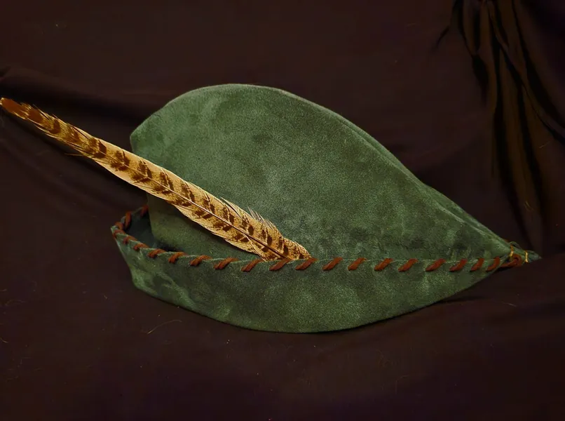 Robin Hood Hat - Hunter Green Suede, Brown Trim