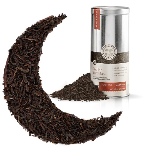 Golden Moon Organic English Breakfast Black Tea - Loose Leaf, Non-GMO 4 Tea Blend - Travel Tin (30 Servings) - 2 Ounce (Pack of 1)