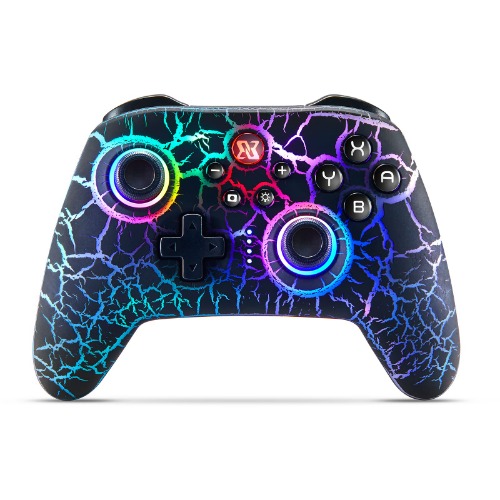 BINBOKPLAY Switch Controller, Wireless Switch Pro Controller for Switch/Switch Lite/Switch OLED, RGB Adjustable LED Wireless Remote Gamepad with No Dead Zone Mode/ALPS Joystick/Unique Crack (Black) - Black