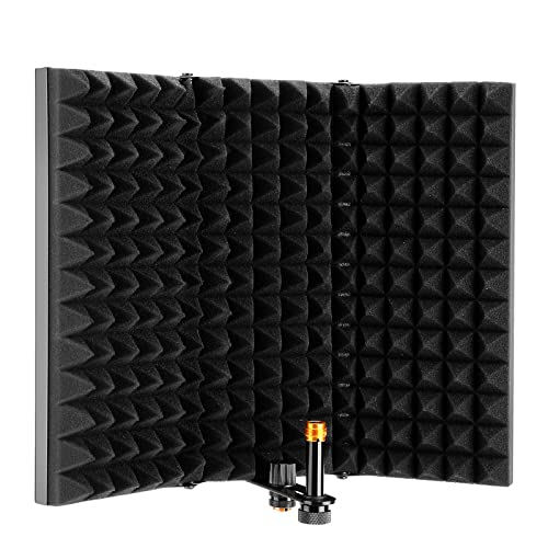 AGPTEK Microphone Isolation Shield, Foldable Adjustable Durable Studio Recording Microphone Isolator Panel for Stand Mount or Table Top - 13"x11"