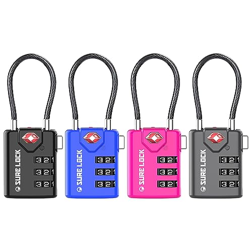 SURE LOCK TSA Compatible Travel Luggage Locks, Inspection Indicator, Easy Read Dials TSA Approved with Zinc Alloy - 1 - FOUR COLOUR