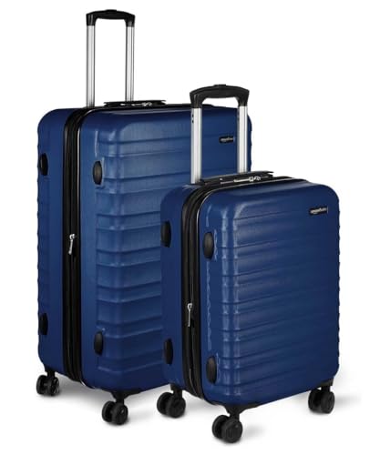 Amazon Basics Durable 2-Piece Luggage Set with Wheels, Hardside Expandable Carry-On and Suitcase, Scratch-Resistant, Travel, (21", 30"), Navy Blue - Navy Blue - (21", 30")