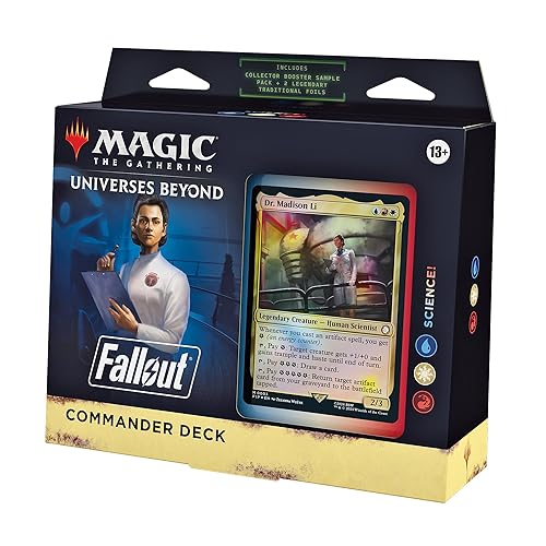 Magic: The Gathering Fallout Commander Deck - Science! (100-Card Deck, 2-Card Collector Booster Sample Pack + Accessories) - Red-White-Blue