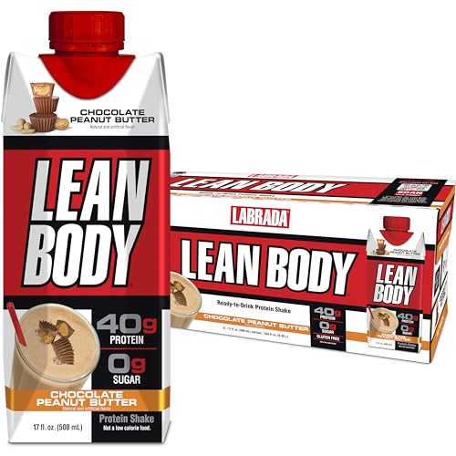 Lean Body Ready-to-Drink Protein Shake, 40g Protein, Whey Blend, 0 Sugar, Gluten Free, 22 Vitamins & Minerals, (Recyclable Carton & Lid - Pack of 12) LABRADA (Chocolate Peanut Butter) - Protein Shake - Chocolate Peanut Butter - 17 Fl Oz (Pack of 12)