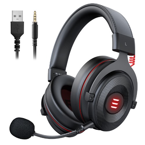 EKSA E900 USB Gaming Headset - Computer Headset with Detachable Noise Cancelling Microphone, 7.1 Surround Sound, 50MM Driver - Wired Headphones for PC, PS4/PS5, Xbox One, Switch, Computer, Laptop - E900 Pro Black