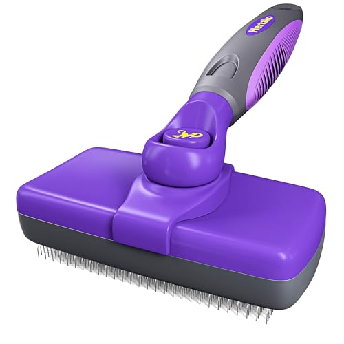 Hertzko Dog & Cat Brush, Dog Brush for Shedding, Cat & Dog Grooming, Self Cleaning Slicker Brush for Pets, Grooming Brushes for Long Short Haired Dogs Cats, Deshedding Brush, Rake, Comb | Original - Original Purple - Regular
