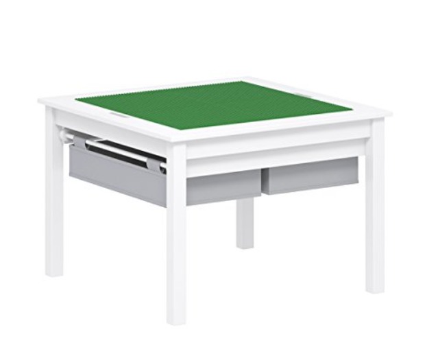 UTEX 2 in 1 Kids Construction Play Table with Storage Drawers and Built in Plate (White) - White