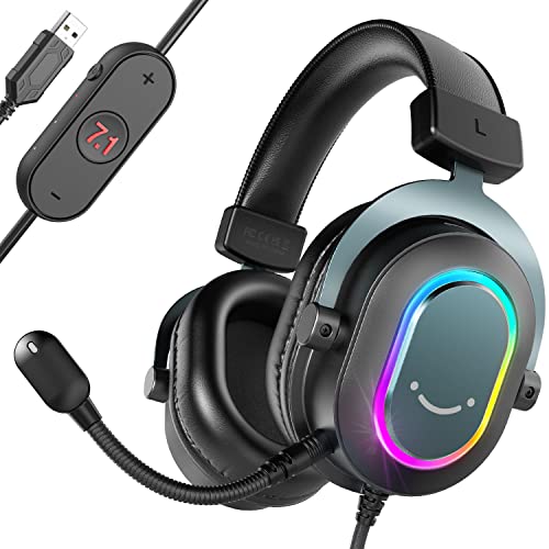 FIFINE Gaming Headset for PC-Wired Headphones with Microphone-7.1 Surround Sound Computer USB Headset for Laptop, Streaming Headphones on PS4/PS5, with EQ Mode, RGB, Soft Ear Pads - AmpliGame H6 - Black