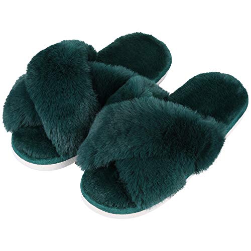 Memory Foam Fuzzy Slippers - Green